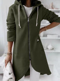 Women's Coat Hoodie Jacket Casual St. Patrick's Day Quilted Casual Daily Coat Polyester Long Green Black Gray Fall Winter Zipper Hoodie Regular Fit S M L XL XXL 3XL / Warm / Solid Color / V Neck