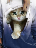 Weit Katze Rundhals Lässig Sweatshirt