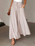 Plain Casual Wide Leg Shirred Waist Pant