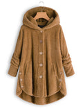 Cozy Fleece Hooded Sherpa Coat Symmetrical Button Teddy Bear Coats