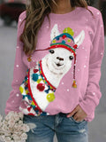 Women's Funny Christmas Alpaca Print Casual Round Neck Long-Sleeved Sweatshirts