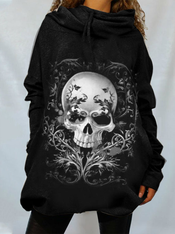 Punk skull print hooded loose sweater