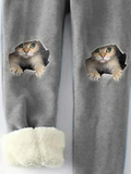 Lustig Katze Vlies Elastische Taille Freizeithose