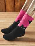 Schwarz Katze Kopf Farbe Matching Lässig Socken