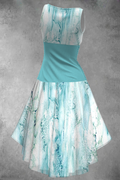 WOMEN'S SKY BLUE PRINT SLEEVELESS CASUAL MIDI DRESS