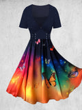 Women's Rainbow Gradient Two Piece Dress With Pocket