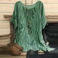 Round Neck Vine Print Loose Cotton Linen T-shirt