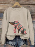 Women'S Cute Dog Print Crew Neck Casual Sweatshirt