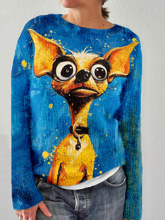 Cute Dog Painting Art Vintage Cozy Sweater