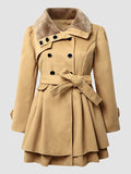 Women's Coat Long Fur With Belt Button Front Asian Size Coat