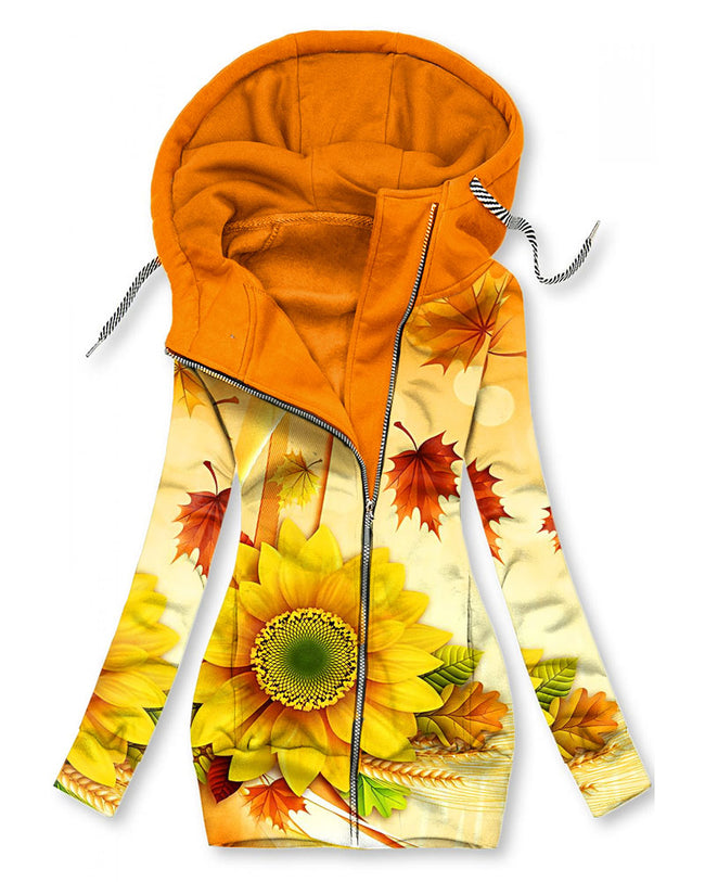 Women's Sunflower Print Hoodie-1012-02