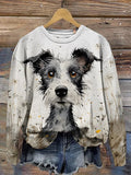 Dandelion Daisy Watercolor Ink Puppy Animal Art Design Print Sweatshirt