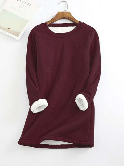 Women's thickened and fleece slim fit warm mid-length top