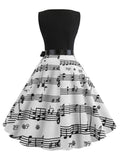 Vintage Music Notes Sheet Wide Skirt Midi Dress