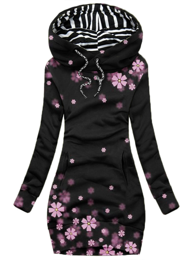 Women's Daily Vintage Flowers Print Hoodie-1020-10