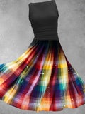 Women's Rainbow Plaid Art Design  Maxi Dress