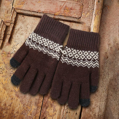 Men's Knitted Plush Thickened Warm Wave Gloves