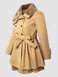 Women's Coat Long Fur With Belt Button Front Asian Size Coat