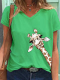 Women's T shirt Tee White Yellow Blue Graphic Giraffe Print Short Sleeve Casual Daily Basic V Neck S