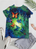 Women's T shirt Tee Blue Graphic Butterfly Print Short Sleeve Daily Weekend Basic Round Neck Regular Butterfly Painting S