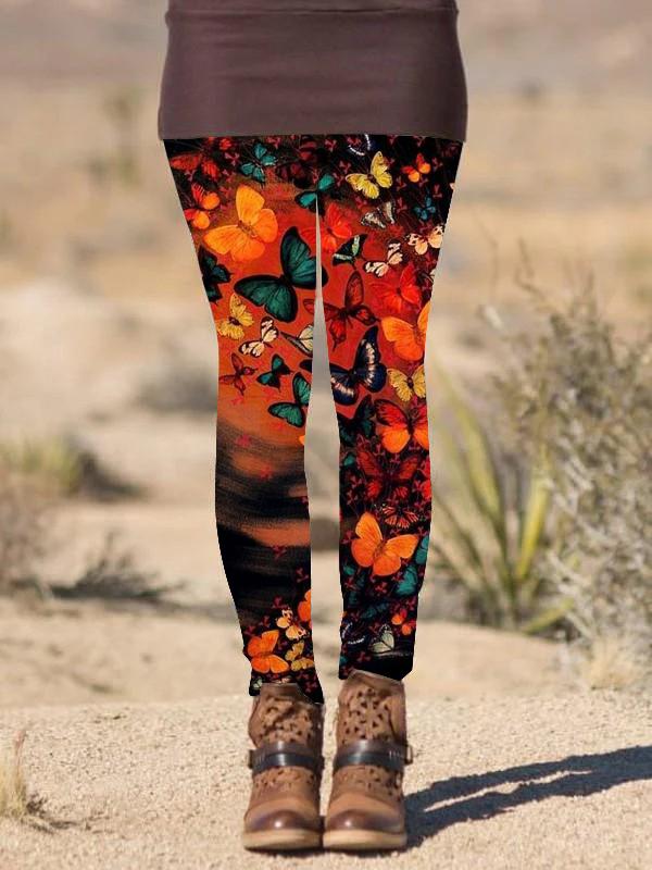 Women's retro butterfly  Print Casual Leggings