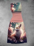 Women's Vintage Art Fox Print Art Dress