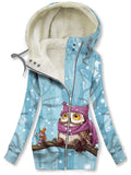 Women's Winter Owl Print Casual Track Jacket