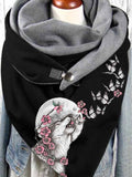 Wolf and butterfly print casual scarf and shawl