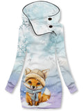 Winter Snowflake Fox Casual Print Sweatshirt