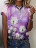 Women's Vintage Dandelion Print Casual T-Shirt