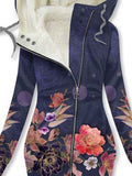 Women's Peony Flower Printed Fleece Hooded Sweatjacke