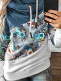 Women's Casual Floral Colorblock Casual Hoodie