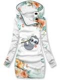 Women's Flower Sloth Art Pattern Hooded Sweatjacke