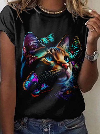 Cat Butterfly Art Casual T-shirt