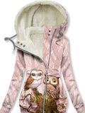 Women's Winter Owl Print Casual Track Jacket