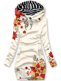 Women's Christmas Flower Printed Hooded Dress