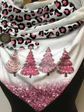 Women's Pink Leopard Christmas Trees Art Shawl Scarf