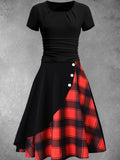 Women's Plaid Art Patchwork Casual Maxi Dress