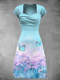 Women's Vintage Butterfly Art Print Art Dress