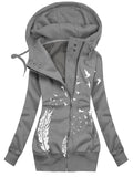 Women's Winter Feather Print Casual Track Jacket