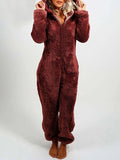 Fleece Thickened Plush Jumpsuit Home Hooded Pajamas