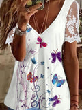 Women's Retro Lace Butterfly Print Casual Top