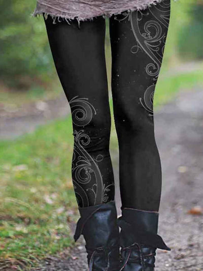 Women's Vintage Floral Pattern Printed Casual Tight Leggings
