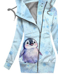 Women's Winter Penguin Print Casual Track Jacket