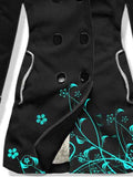 Women's Winter Floral Print Casual Fleece Track Jacket