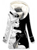 Women's Winter Cat Art Print Casual Fleece Coat Jacket