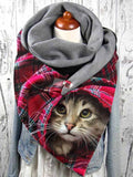 Christmas plaid cat print casual scarves and shawls