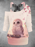 Women's owl Print Lace Tank Top Two-Piece Set