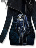 Women's Winter Owl Art Print Casual Track Jacket