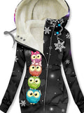 Women's Winter Owl Print Casual Track Jacket